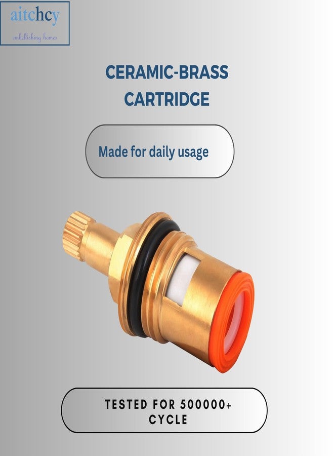 Aitchcy 15mm Brass Ceramic Disc Quarter Turn Cartridge | Brass Spindle for Hot & Cold Water Taps | Compatible with bib tap, sink cock, wall Mixer, two way tap (4 Pc Pack) - Image 2